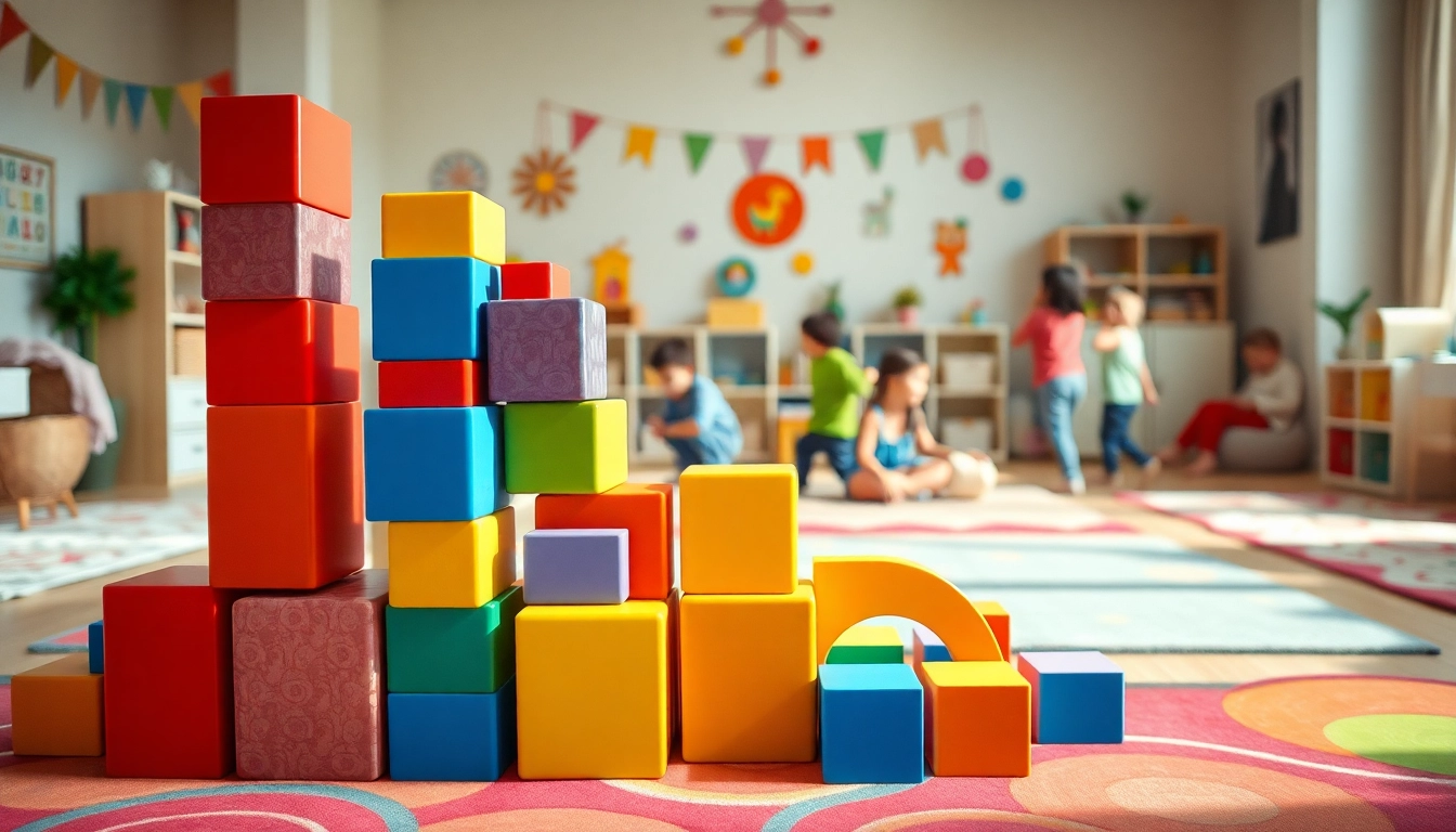 Children engaging with vibrant giant building blocks, get the details for indoor play inspiration.