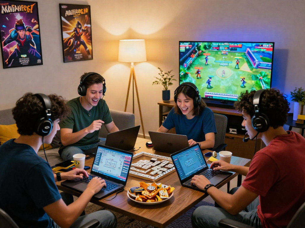 Intense gamer focus playing MAHJONGJP88 Online in a lively living room setting.