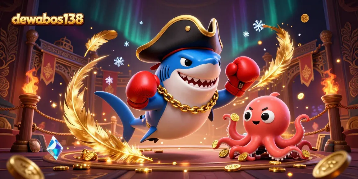 Experience the excitement at dewabos138 with a vibrant casino scene featuring cartoon characters and gold coins.