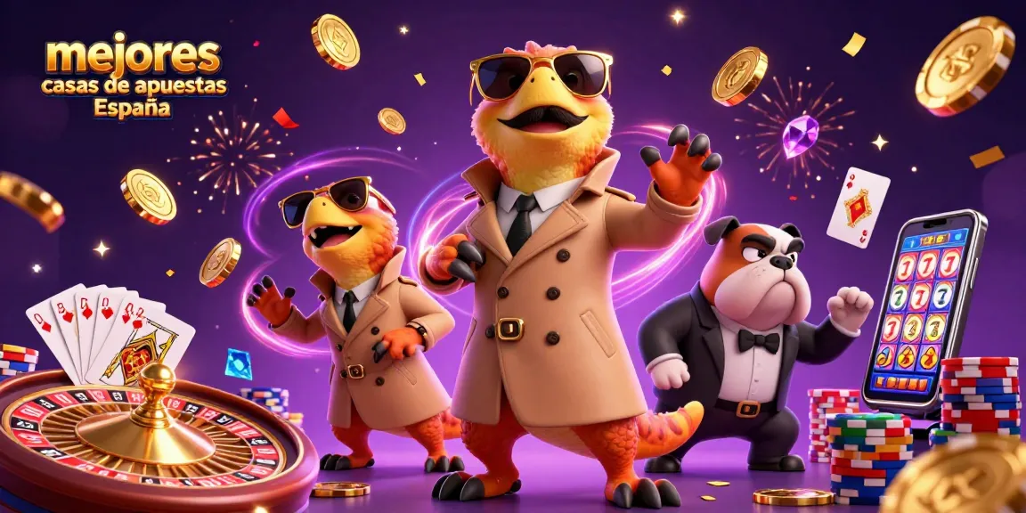 Mejores casas de apuestas España: raptors cómicos en un casino interactuando con un portero.