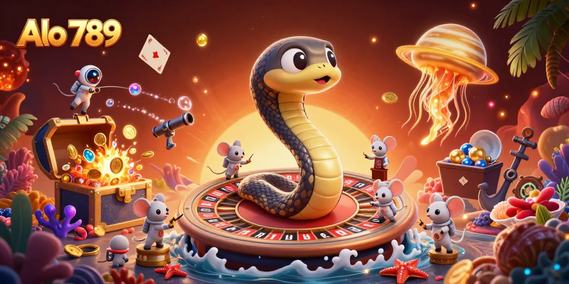 Experience exciting bets at Alo 789 with a cosmic dealer and vibrant casino elements.