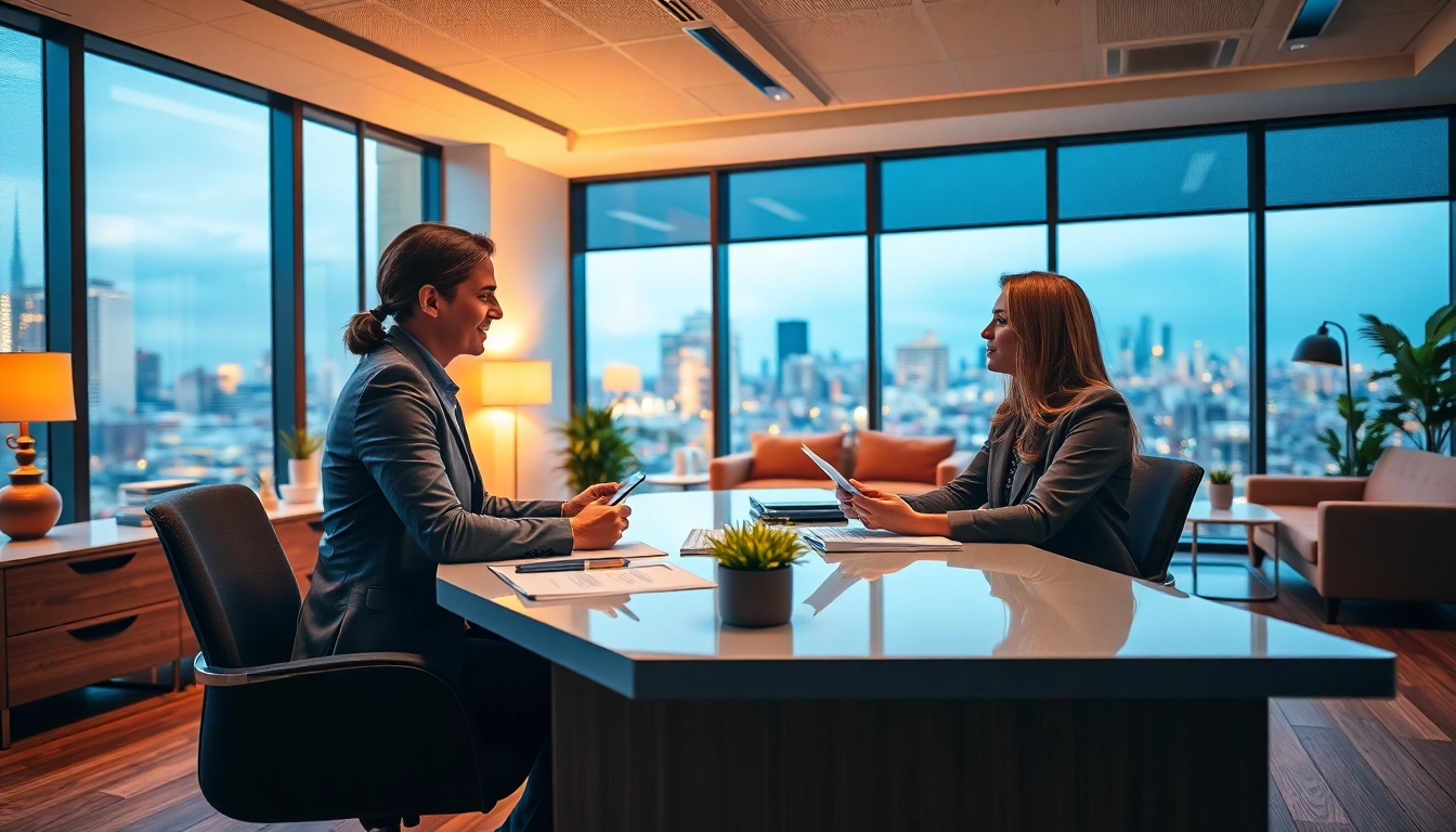 Engaging scene demonstrating Title Insurance Services with an agent consulting a client in an office.