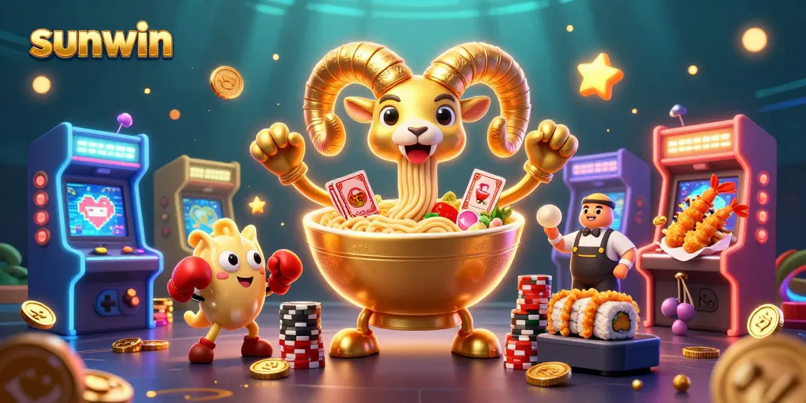 Join sunwin for an exciting game of cards and chips with colorful characters in a vibrant casino scene.