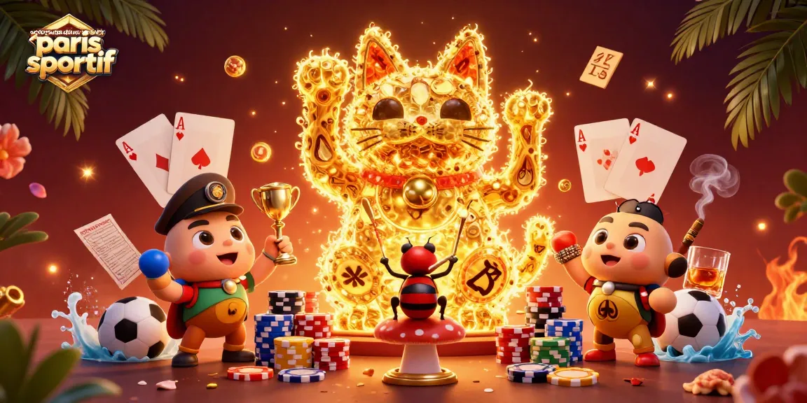 Pariez sur la coupe du monde paris sportif avec cette illustration vibrante d'un chat chanceux et des symboles de casino.