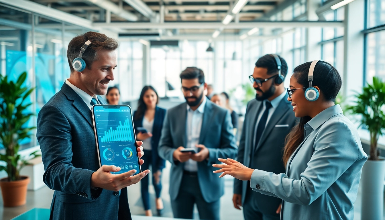 AI agents engaging in collaborative tasks in a high-tech office environment.