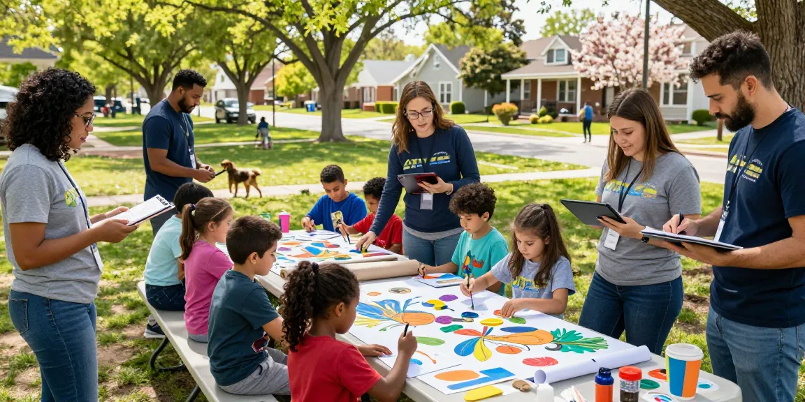 Community volunteers engaging in activities at dofdmenno.org park event, promoting neighborhood spirit