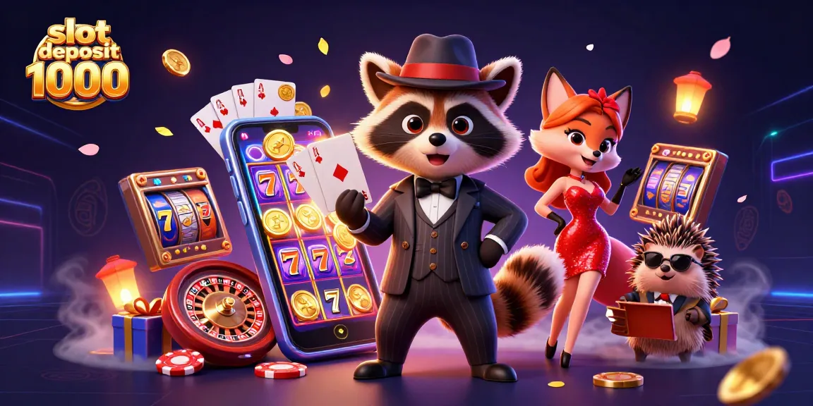 Experience the thrill of win with slot deposit 1000 surrounded by cartoon characters and dynamic game elements.