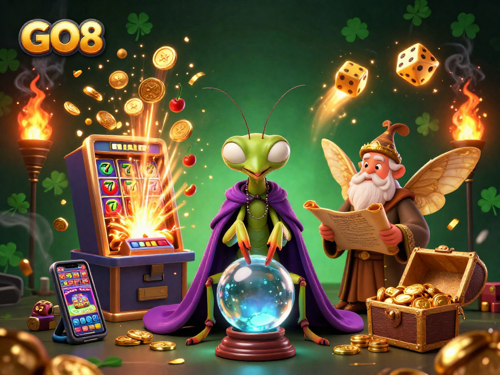 Experience thrilling wins at GO8 with a vibrant 3D casino scene featuring captivating characters and dynamic games.