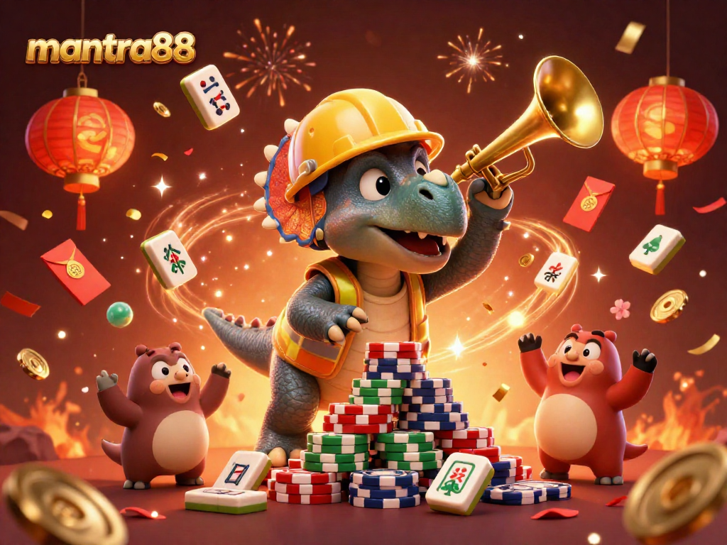 Win big with mantra88 at this lively casino scene featuring characters celebrating with poker chips.