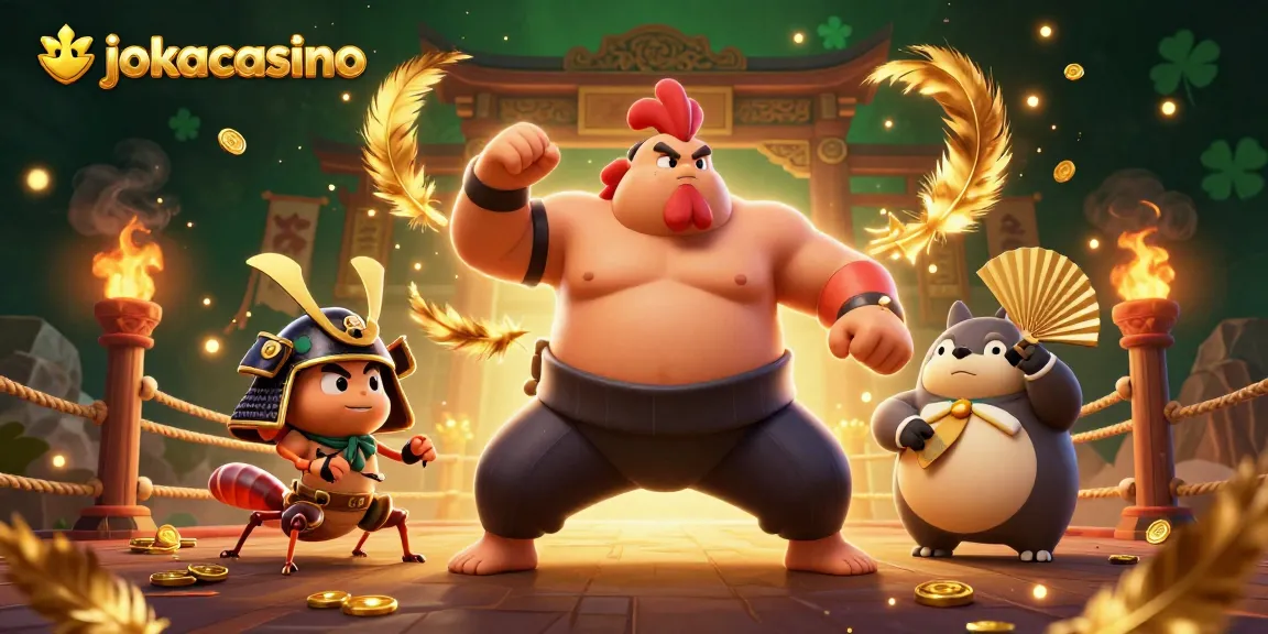 Experience the thrill of jokacasino with a fierce sumo rooster and samurai cricket in an energizing arena.