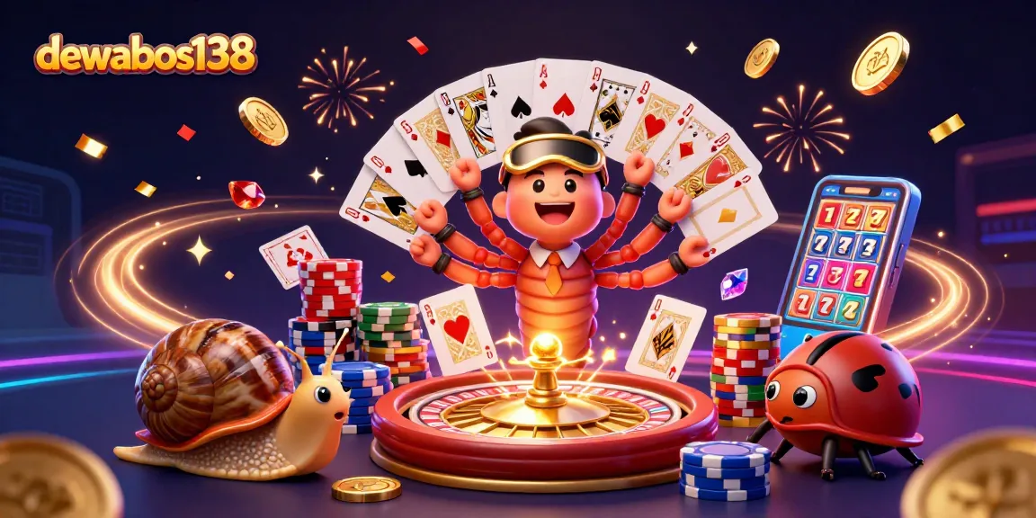 Play cards with dewabos138 at this festive casino scene featuring fun characters and dynamic game elements.