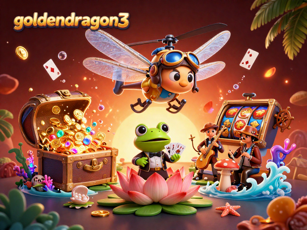Engage with goldendragon3 in a captivating casino scene featuring a dragonfly pilot and frog croupier.