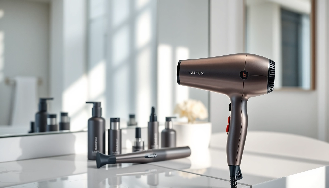 Experience the Laifen hair dryer, showcasing its sleek design and professional appeal on a stylish vanity.