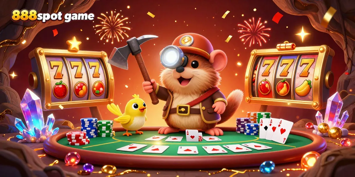 Engage with 888slot game in this ultra-detailed 3D illustration featuring vibrant casino elements and characters.
