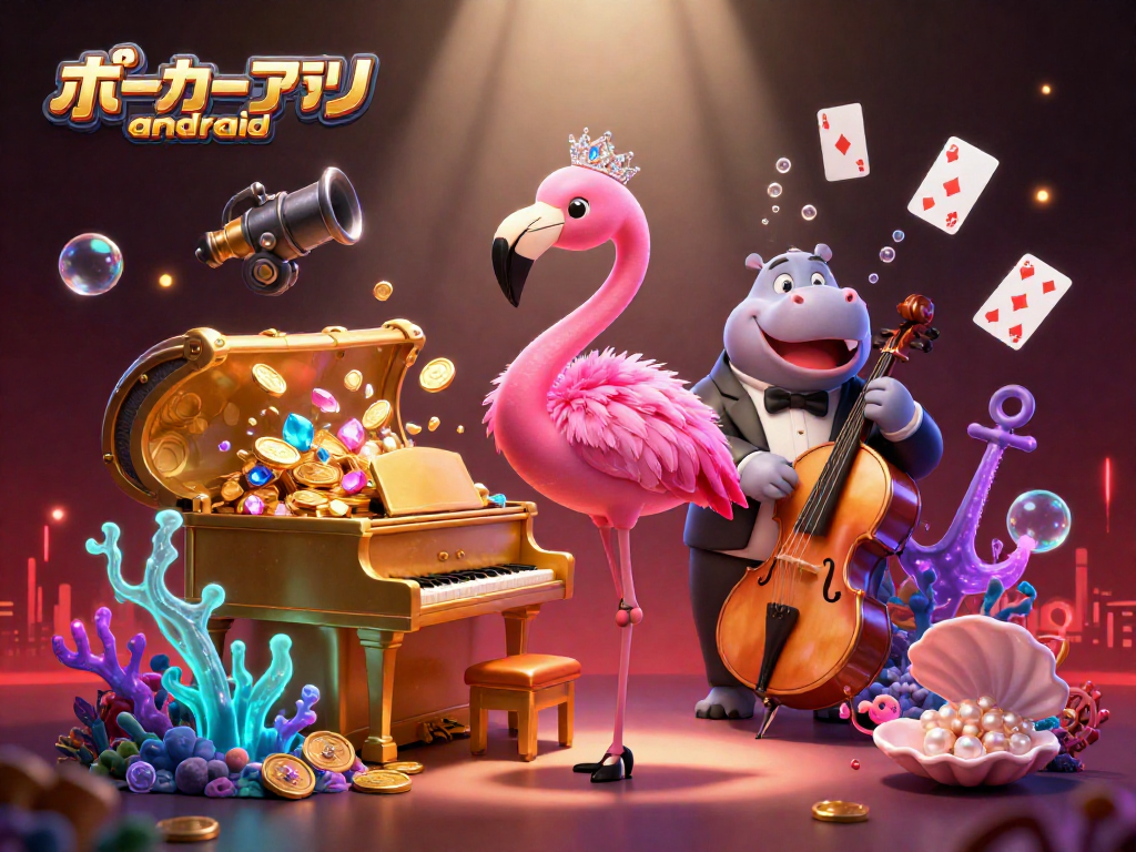 ポーカーアプリ Androidで楽しめる5つのオンラインポーカーの魅力を紹介するイラスト。