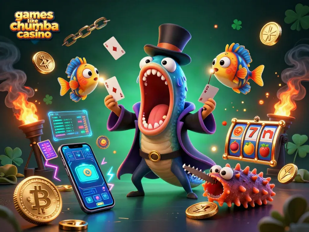 Engage with games like chumba casino in an ultra-detailed 3D underwater magic scene filled with vibrant characters and casino elements.