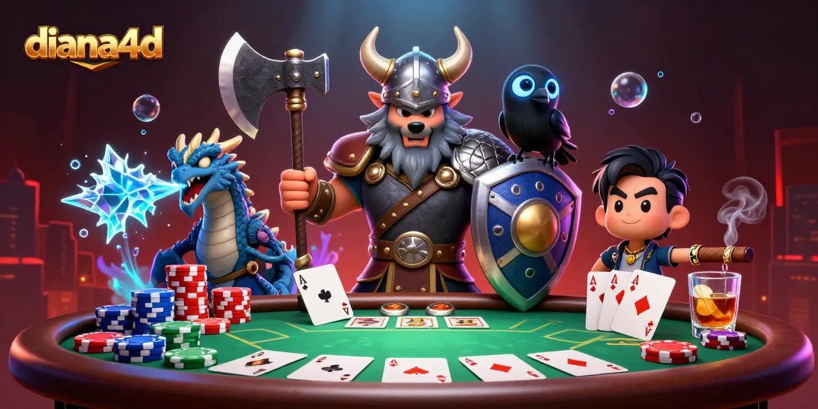 Engage with diana4d's vibrant casino scene showcasing poker action and unique characters.