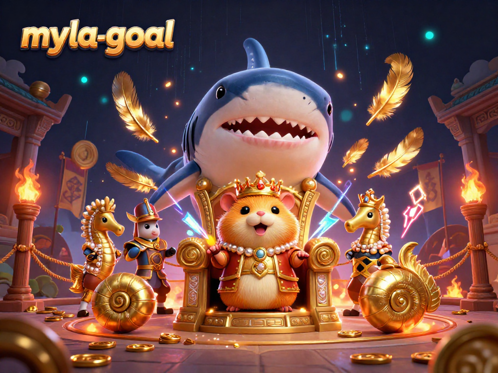 Engage in gaming action with myla-goal as the golden hamster king leads vibrant festivities.