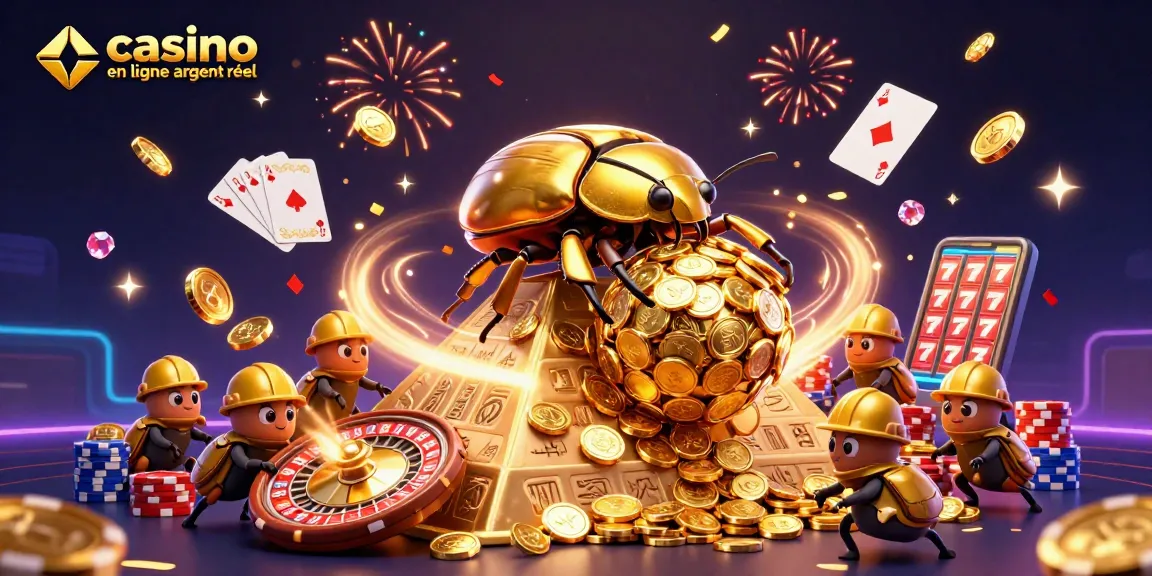 Profitez du divertissement du casino en ligne argent réel avec notre illustration exaltante d'une scène de casino colorée.