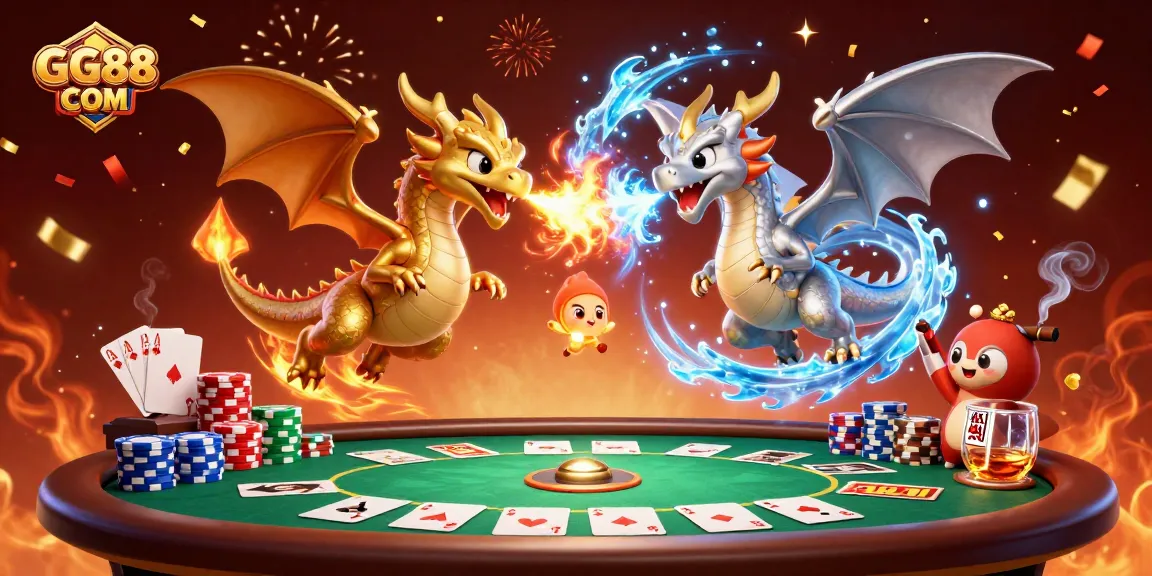 Engage in thrilling action at GG88 COM with dragons and poker elements in an exciting casino scene.