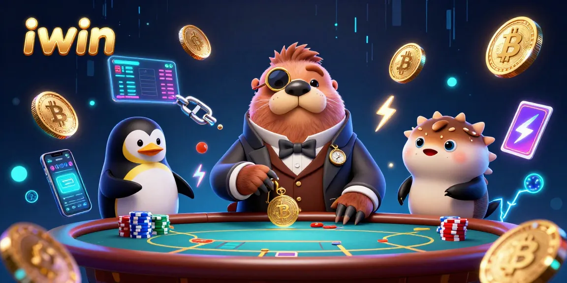 Engage with iwin's thrilling underwater poker scene featuring a walrus, dealer penguin, and bluffing pufferfish.