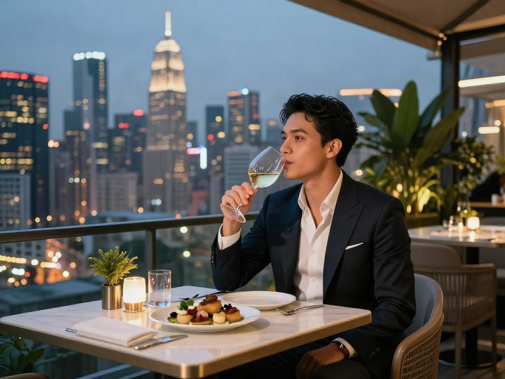 Pengalaman LUXURY111 di teras rooftop mewah dengan pemandangan kota yang menakjubkan.