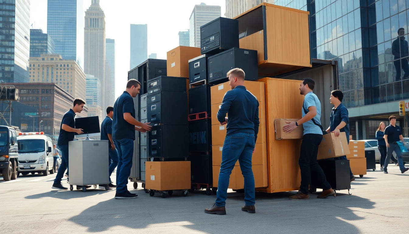Efficient team showcasing Commercial Moving Services NYC with care in a vibrant New York setting.