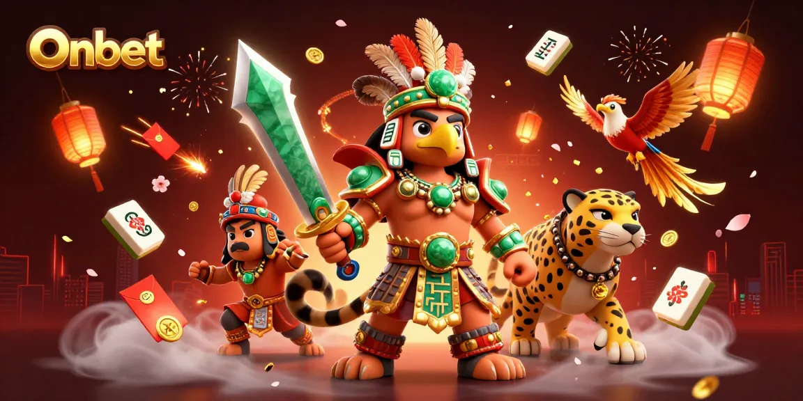 Experience thrilling gameplay with Onbet in this vibrant casino scene featuring warriors and festive elements.