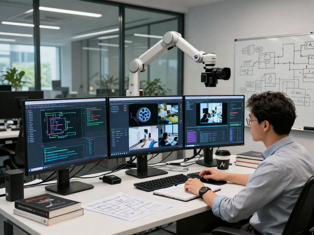 AI Image Detector showcasing advanced research with a data scientist analyzing real-time visuals in a modern lab.