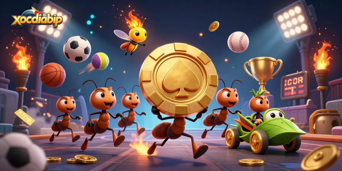 xocdiabip characters capture a giant poker chip in an exciting casino heist illustration.