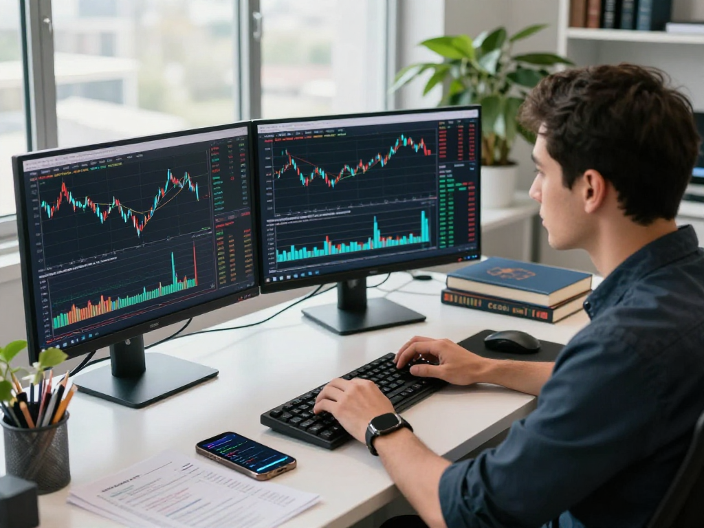 Engaged trader analyzing TradingView charts in a modern finance workspace