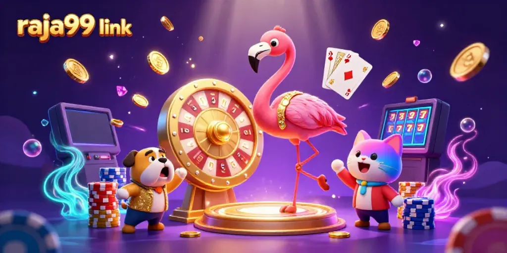 Spin the raja99 link prize wheel with joy as the bulldog contestant unleashes excitement in this casino scene.