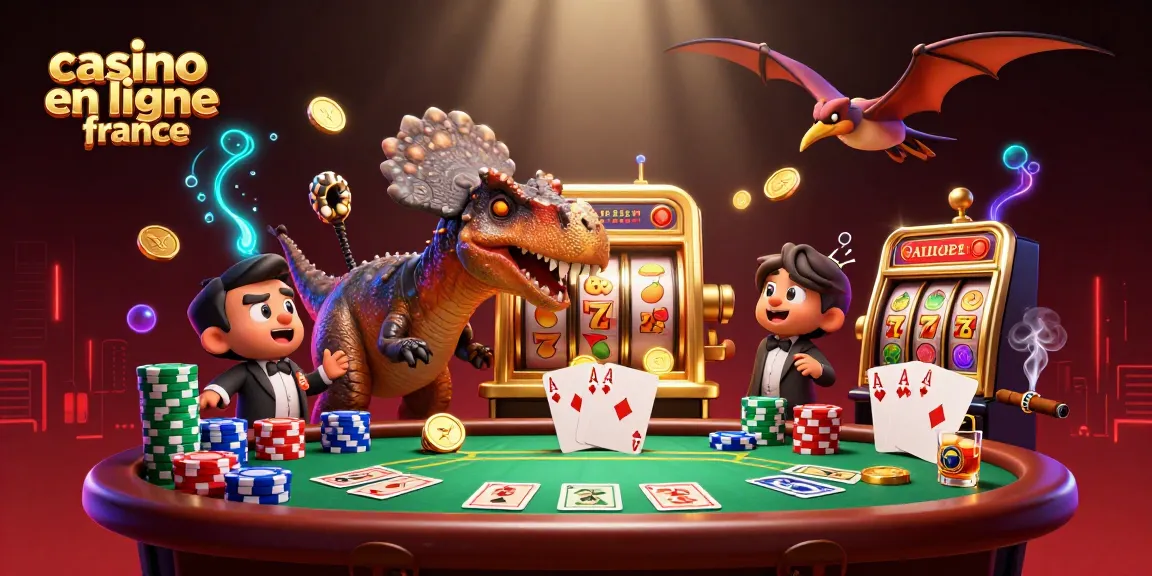 Illustration dynamique de casino en ligne France avec un pachycéphalosaure et une machine à sous.