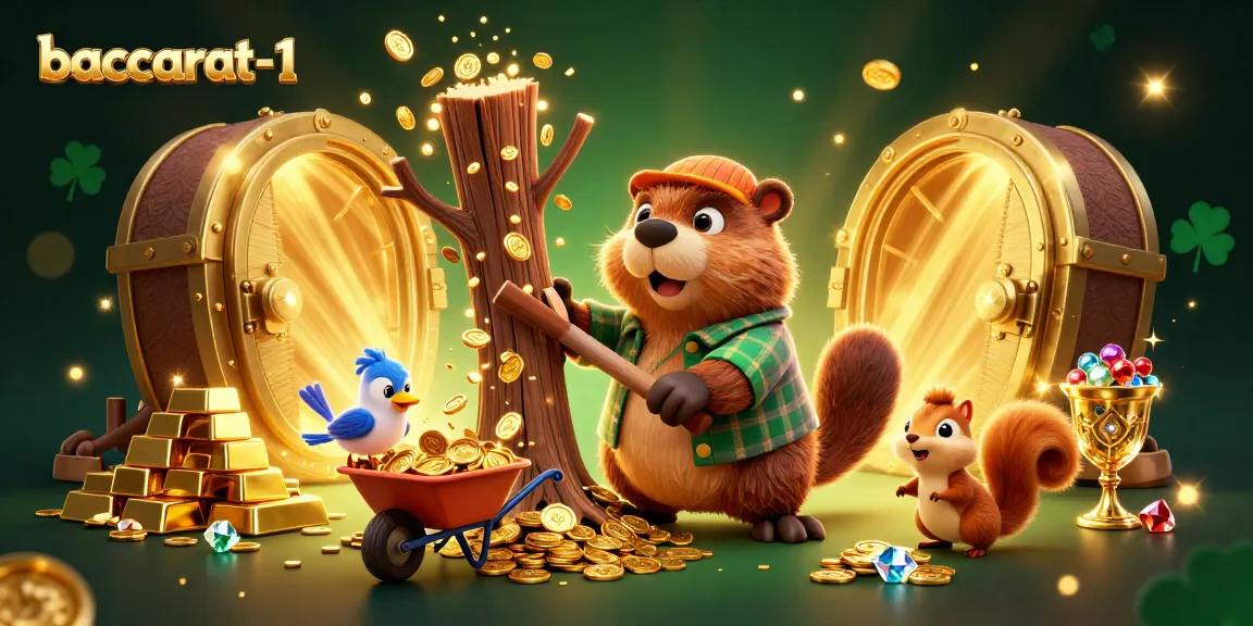 Engage with baccarat-1's vibrant casino scene featuring cartoon characters collecting gold and treasures.