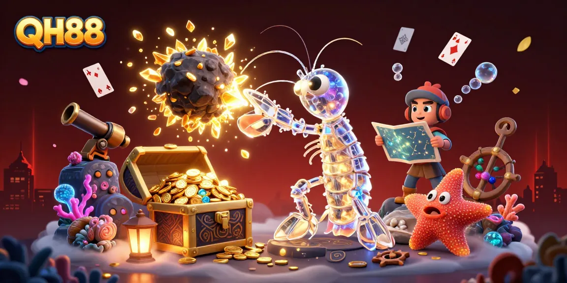 Experience the excitement of QH88 with vibrant golden coins and a dynamic underwater scene.