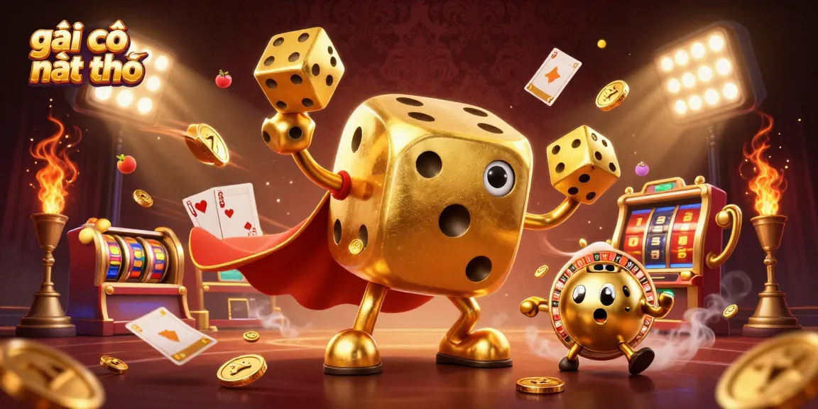 Engage with gái gọi cần thơ in a lively casino scene featuring golden dice and spinning slot reels.