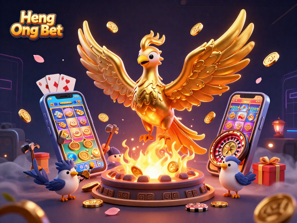 Experience the thrill of Heng Ong Bet with a phoenix emerging and fortune-themed gaming elements.