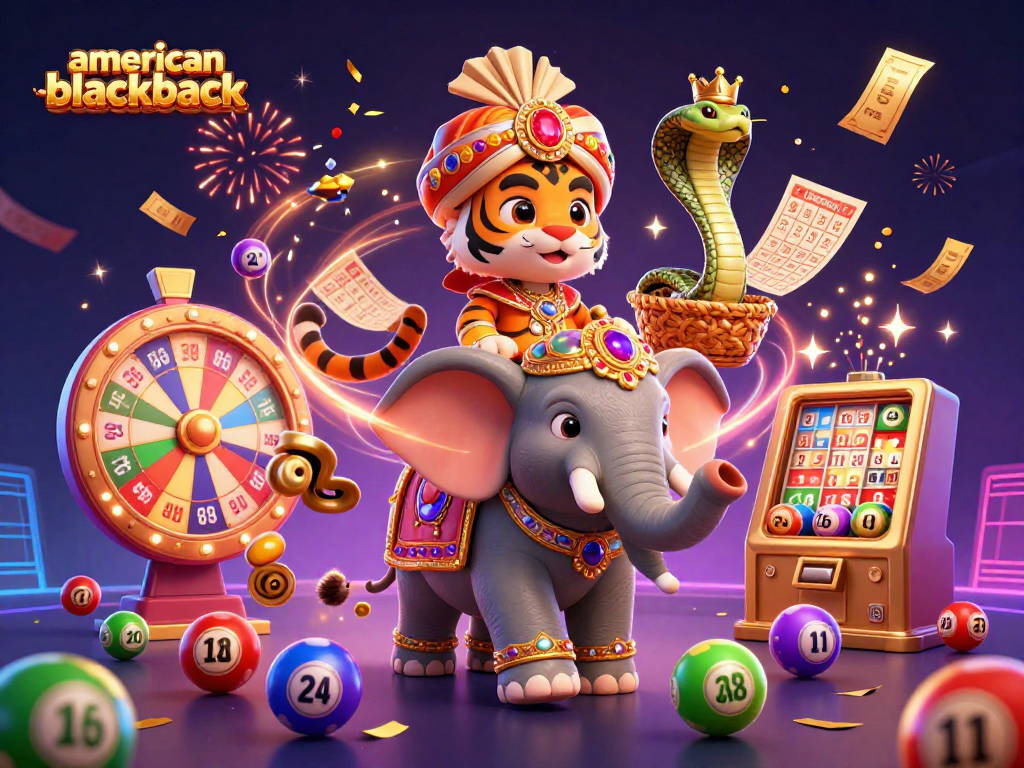 Engage in american-blackjack with a vibrant scene of exciting game elements and characters