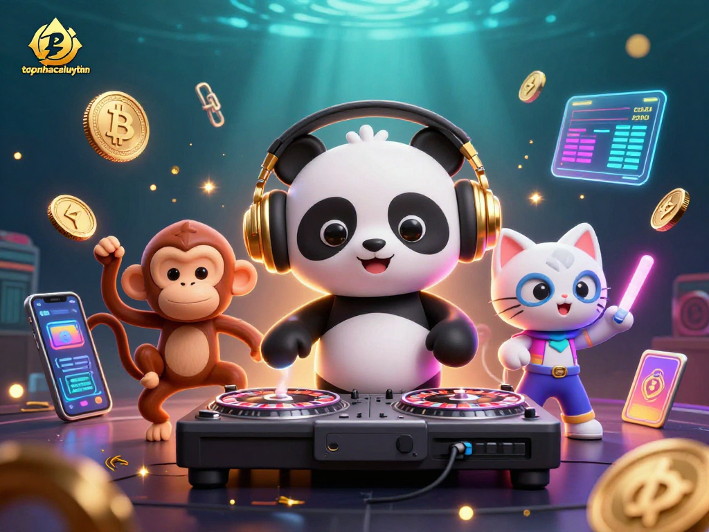 topnhacaiuytinn showcases a lively 3D casino scene with characters interacting in a vibrant gaming atmosphere.