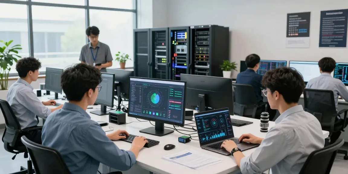 Engineers collaborating on GPU computing infrastructure, showcasing advanced technology and teamwork.