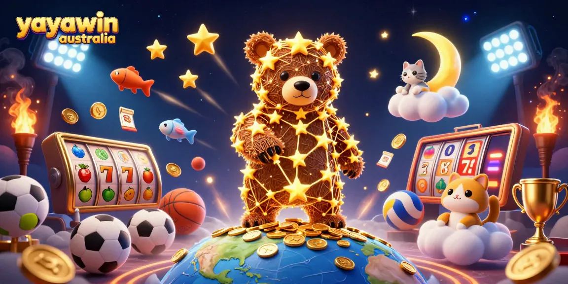 Engage with Yayawin Australia’s vibrant slot experience and dynamic games as the constellation bear collects coins in a dazzling 3D scene.