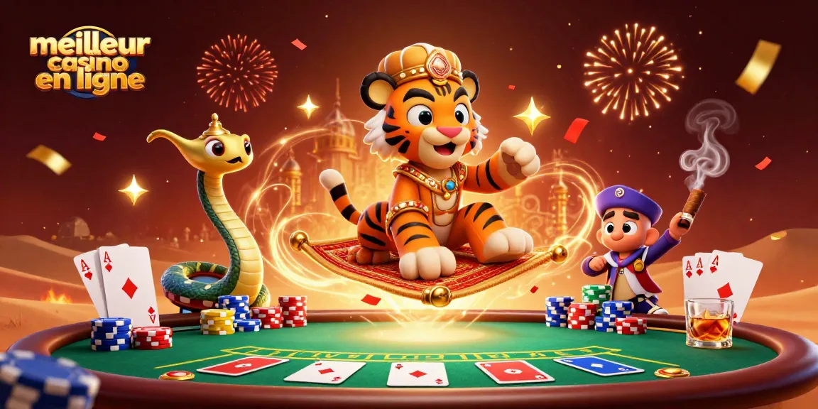 Jouer au meilleur casino en ligne avec des personnages colorés et des éléments de poker dans une scène magique