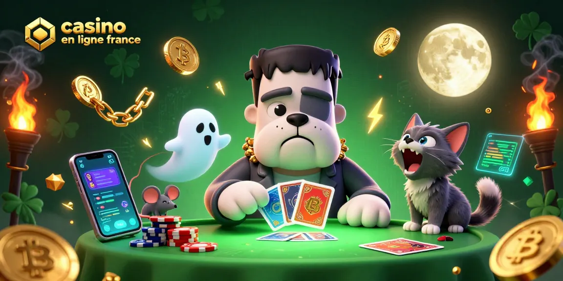 Illustration vibrante d'un casino en ligne France avec des personnages de jeux de cartes et des éléments numériques.