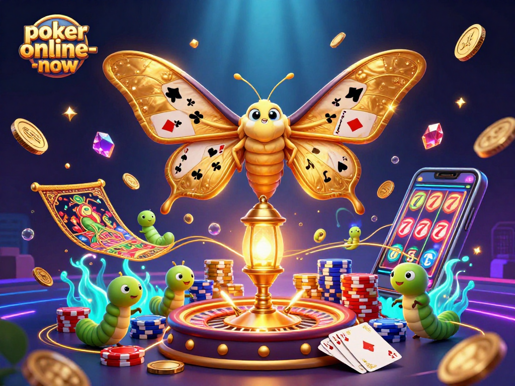 Experience the excitement of poker-online-now with vibrant casino elements in a rich 3D scene.