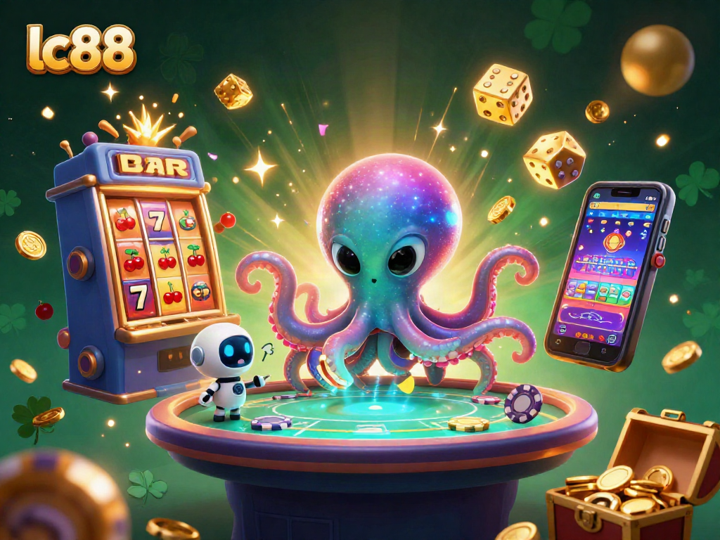 Engage in thrilling gameplay at lc88 with a vibrant casino-themed 3D illustration showcasing exciting adventures.