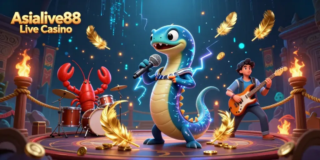 Experience thrilling action at Asialive88 Live Casino with a dynamic underwater performance by an electric eel DJ.