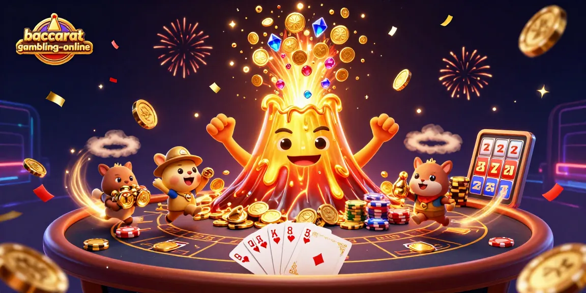Experience thrilling baccarat-gambling-online action with golden coins and unique characters in a vibrant casino scene.