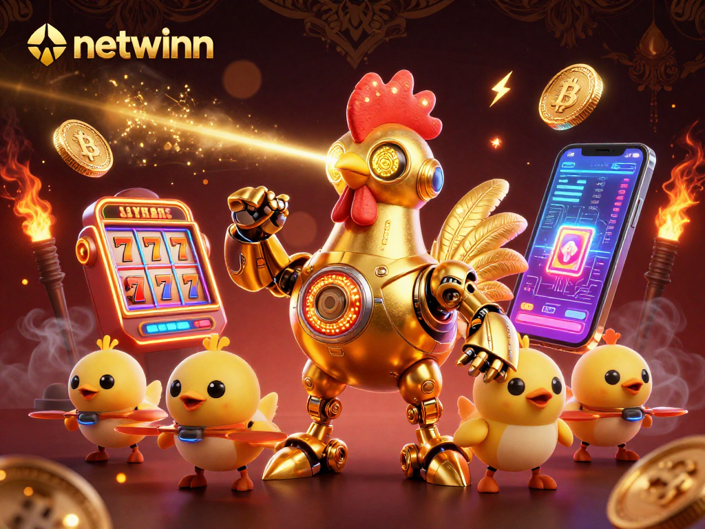 Experience thrilling wins with netwinn in an immersive casino scene featuring dynamic slot reels.