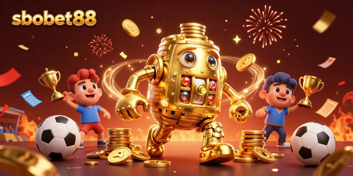 Experience sbobet88 sports betting excitement with dynamic visuals featuring golden golem and celebrating elements