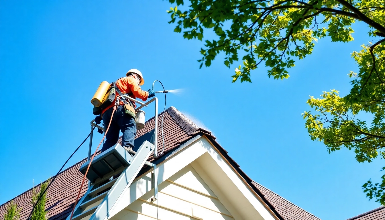 Roof Cleaning service showcasing professionals cleaning a residential roof with eco-friendly products.